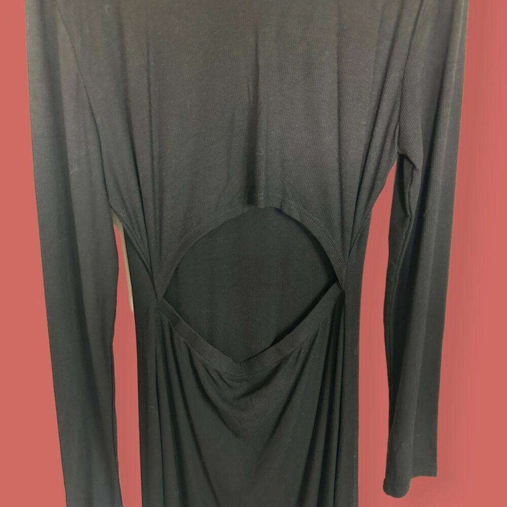 🖤 NWOT CUTOUT BLACK MIDI DRESS LONG SLEEVES FLATTERING XL - Picture 3 of 6